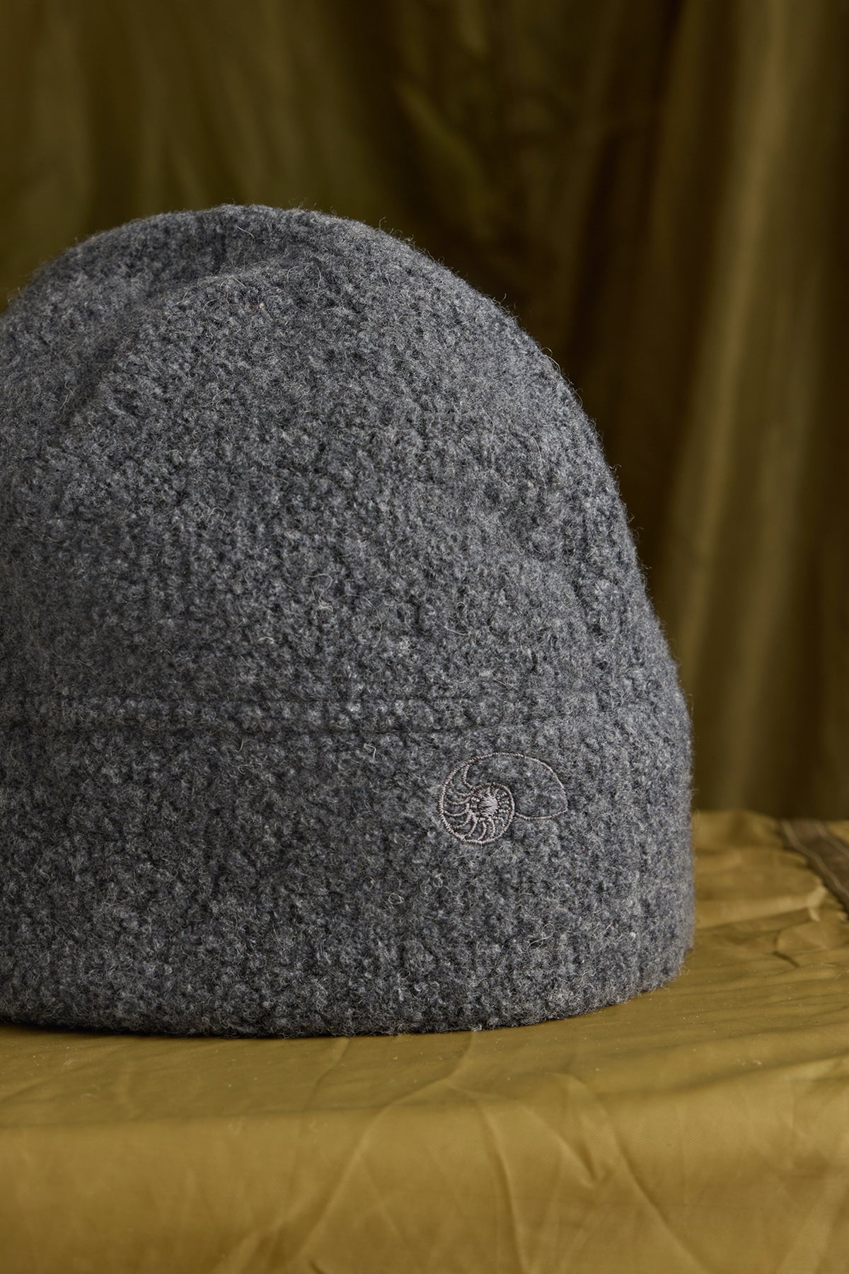 Wool Boucle Beanie in Charcoal