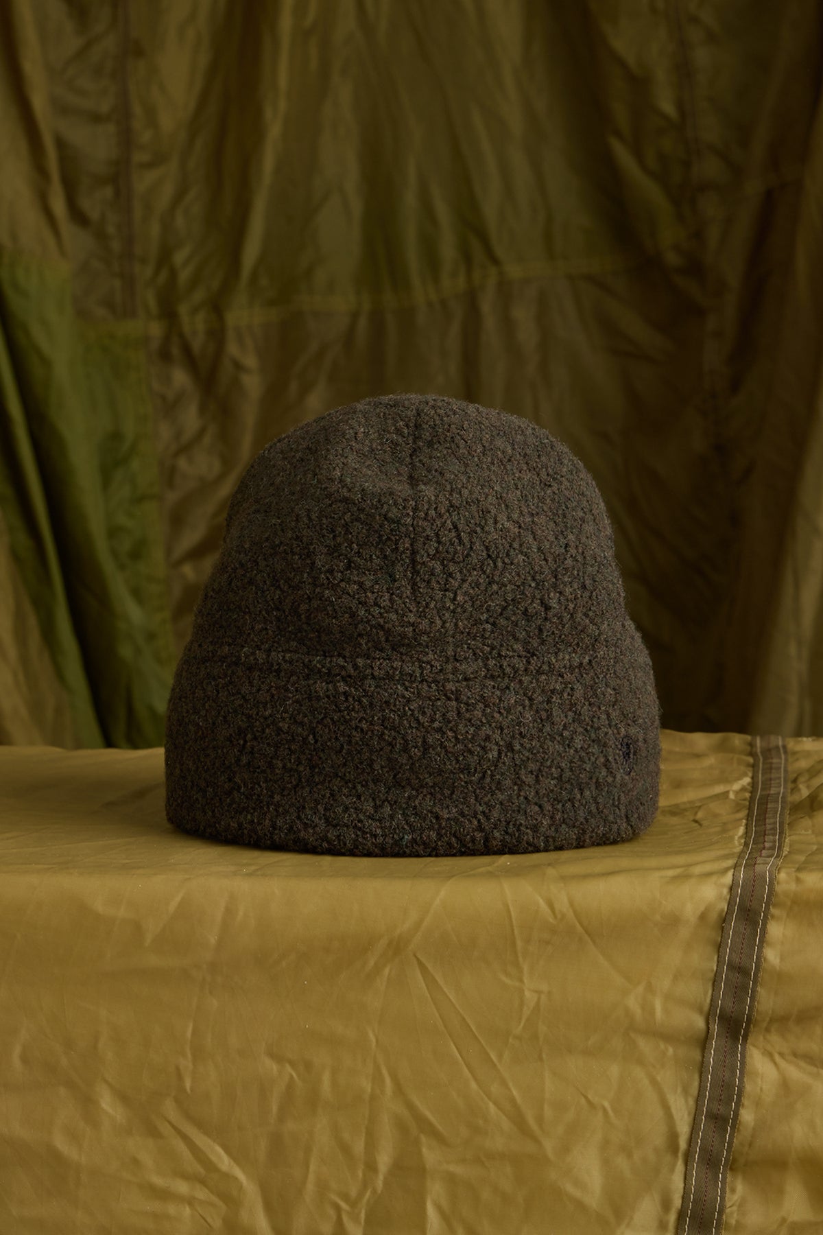 Wool Boucle Beanie in Black Olive