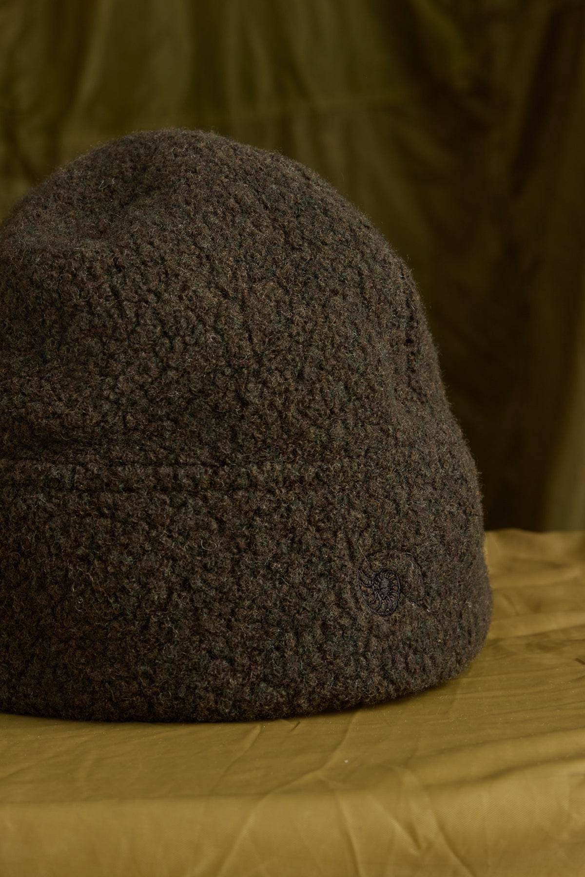 Wool Boucle Beanie in Black Olive