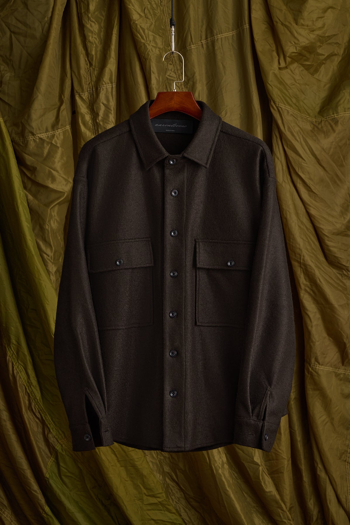 Wool Boucle Overshirt in Chocolate