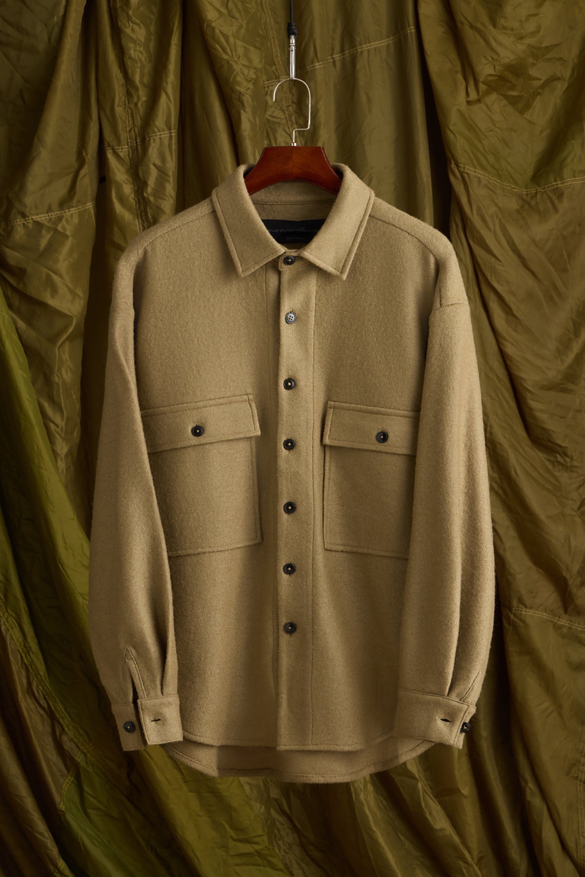 Wool Boucle Overshirt in Khaki