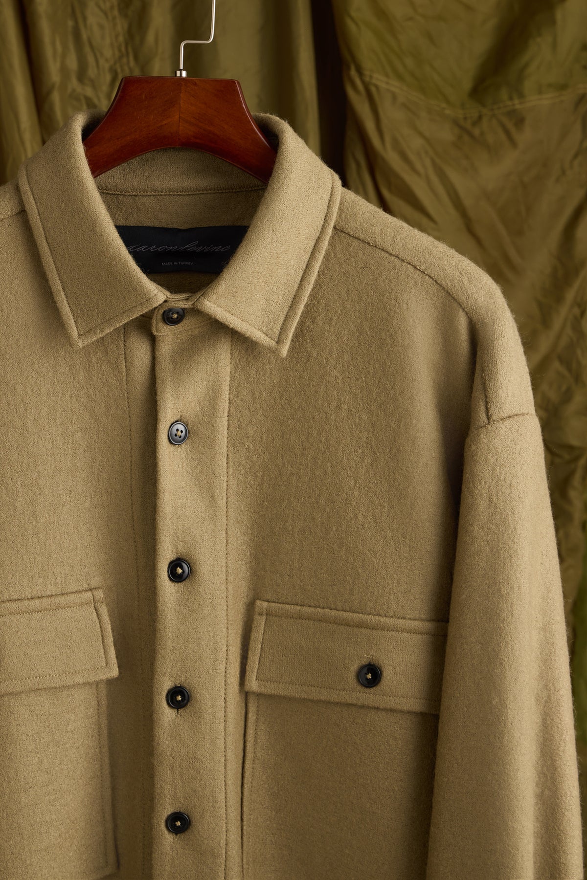 Wool Boucle Overshirt in Khaki
