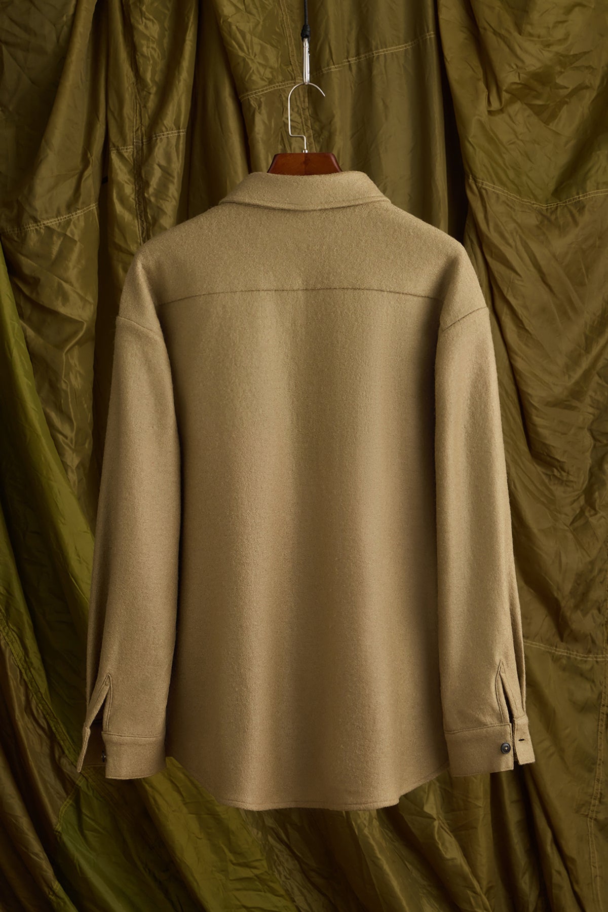Wool Boucle Overshirt in Khaki