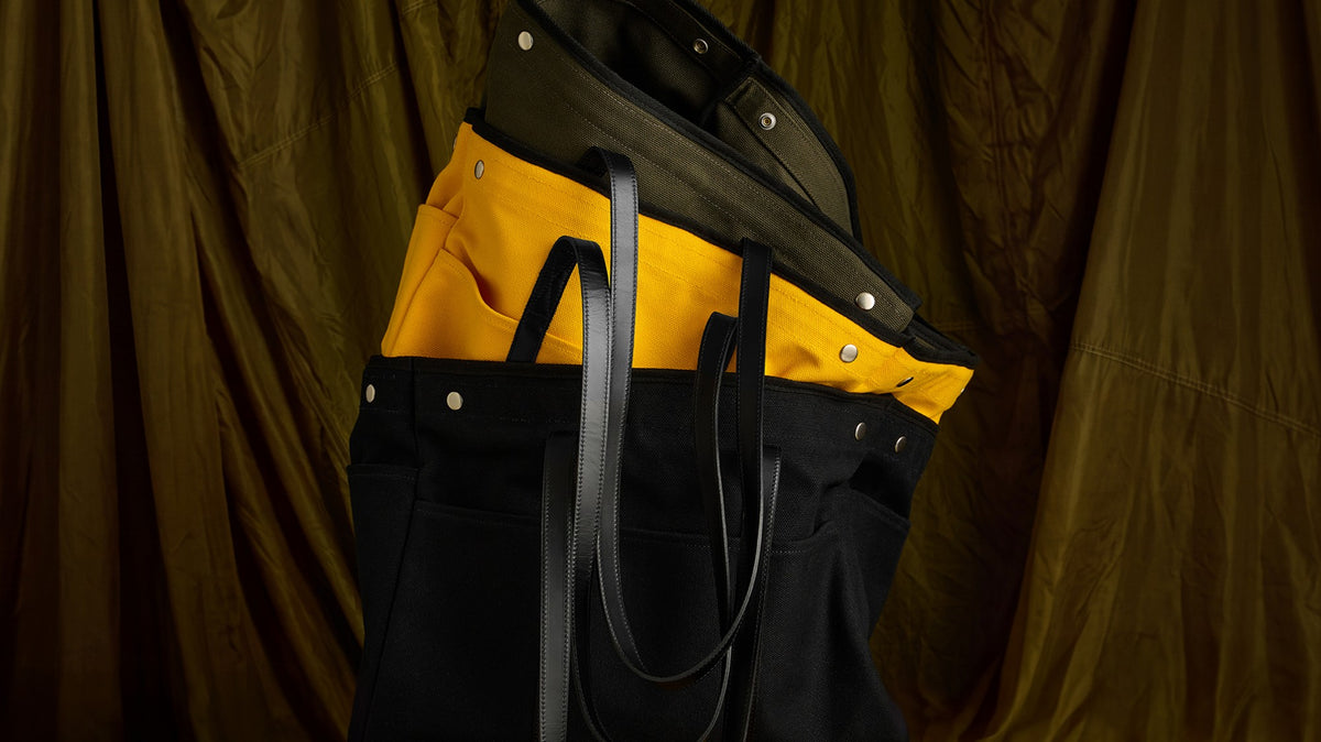Canvas Tote in olive, yellow and black